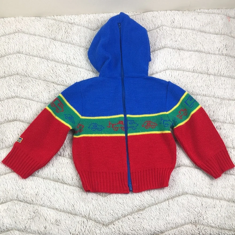 Vintage Osh Kosh Hooded Zipper Sweater Truck Knit